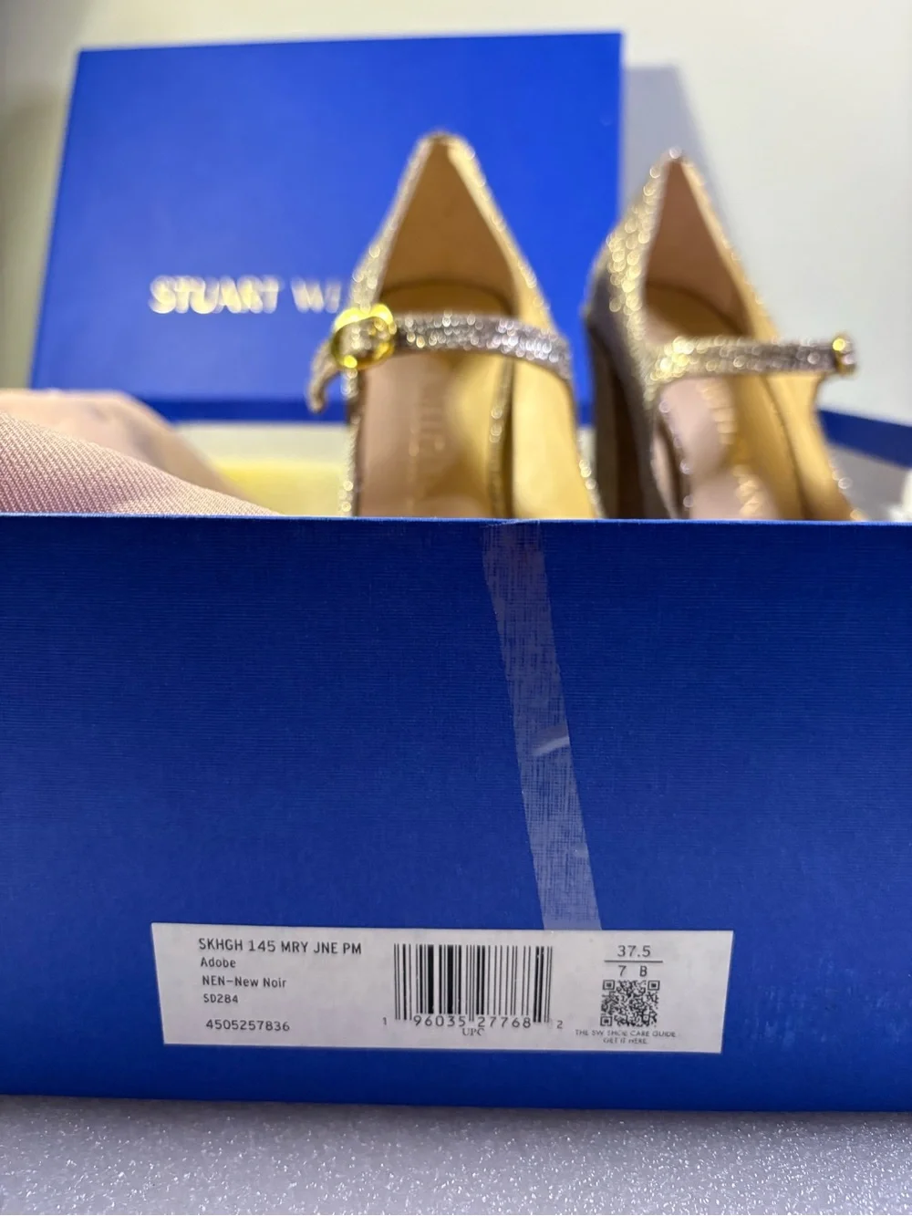 Stuart Weitzman Mary Jane Platform Heels Metallic Adobe Glitter 7 / 37.5
